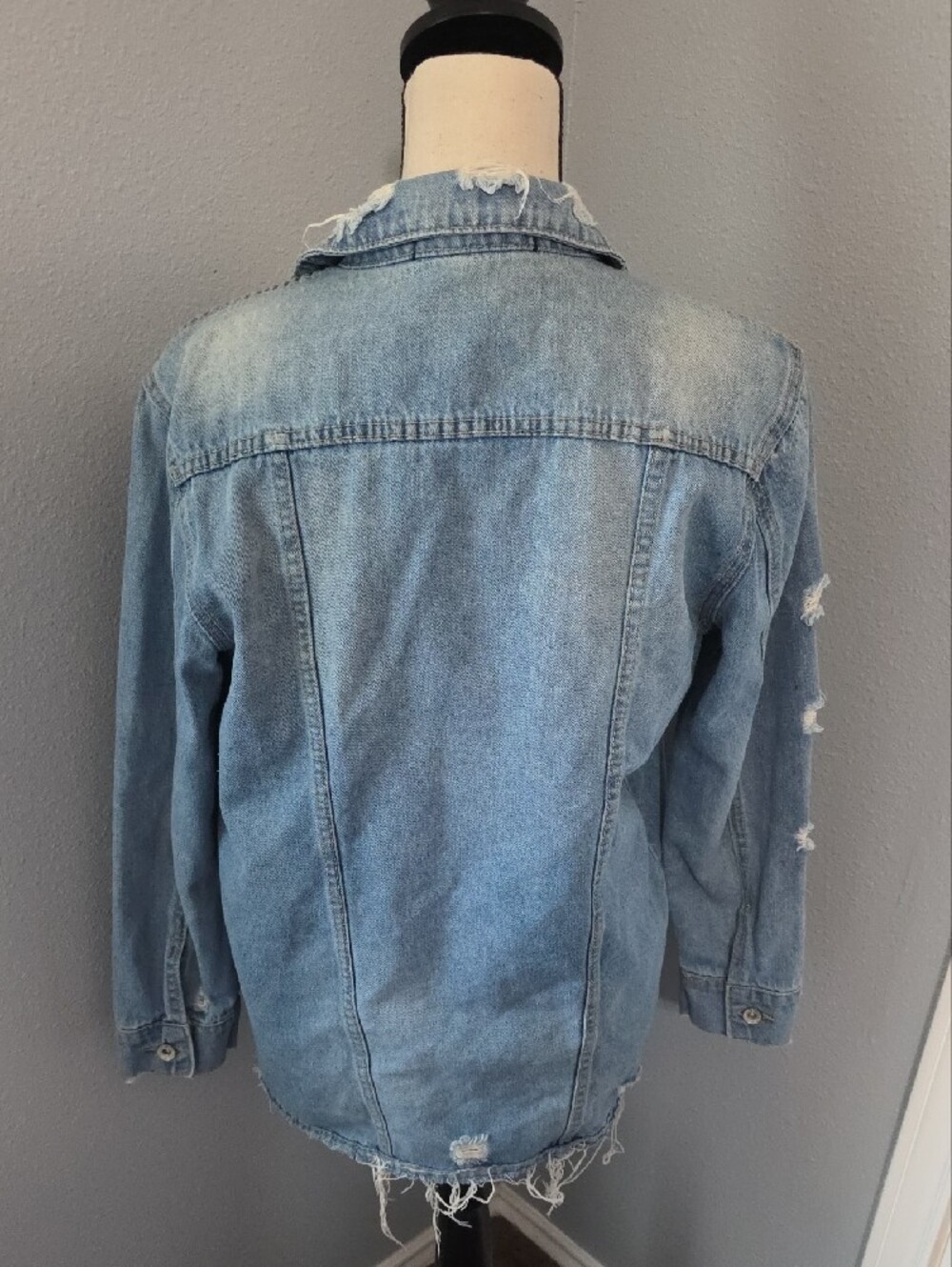 Distressed Light Blue Denim Jacket - Women - Picture 6 of 8